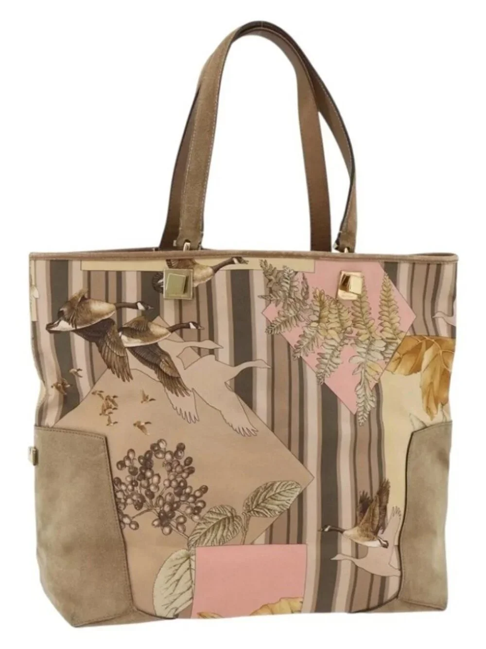 Salvatore Ferragamo Tote Bag Canvas Beige Gold Auth BA11639
